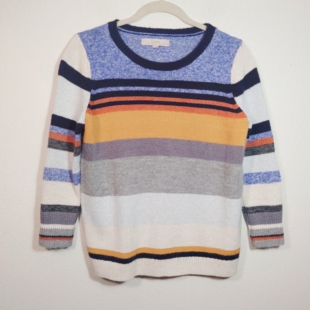 LOFT Striped Long Sleeve Crew Neck Sweater MP